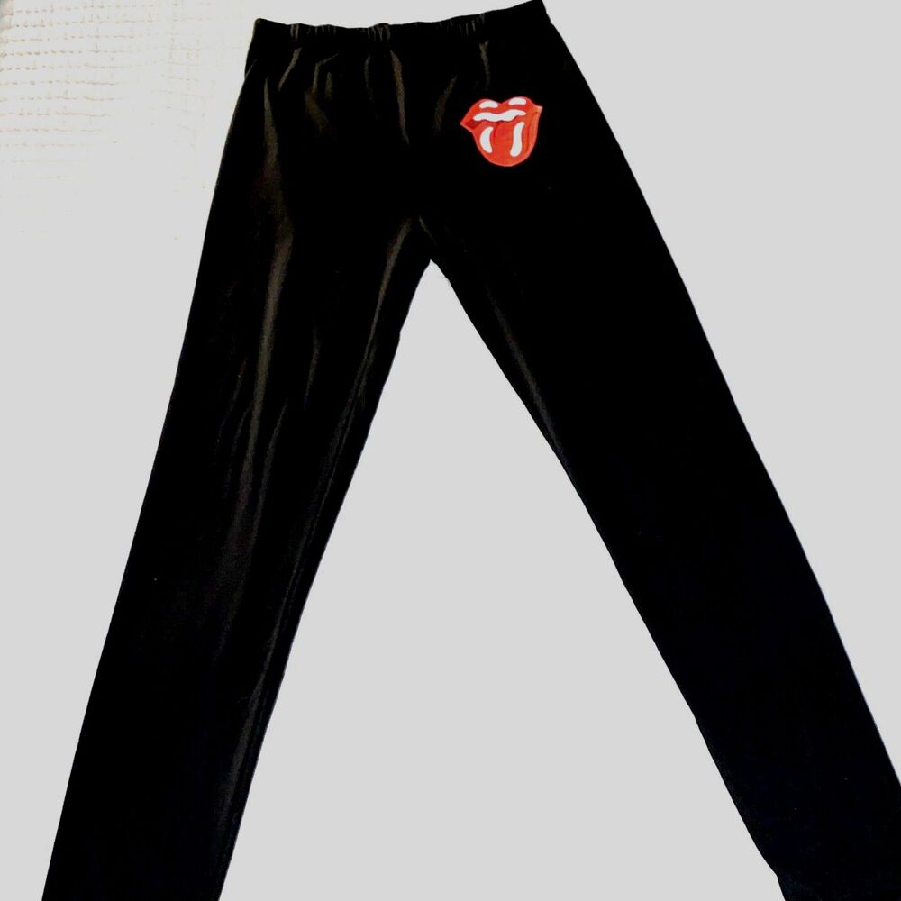 AQ SPORT WOMENS LEGGINGS BLACK ROLLING STONES LIPS XL - Picture 4 of 7